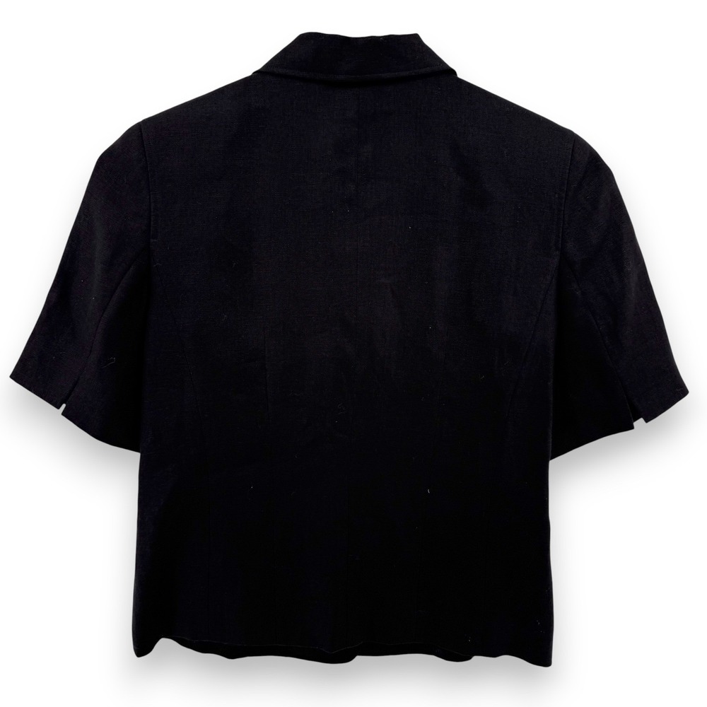Talbots Black Short Sleeve Blazer Jacket Women Size 6 Linen Blend Professional - Picture 4 of 5